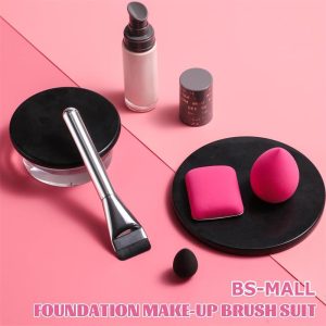 Foundation Makeup Brush Set with 3 Makeup Sponge Blenders silver & Pink