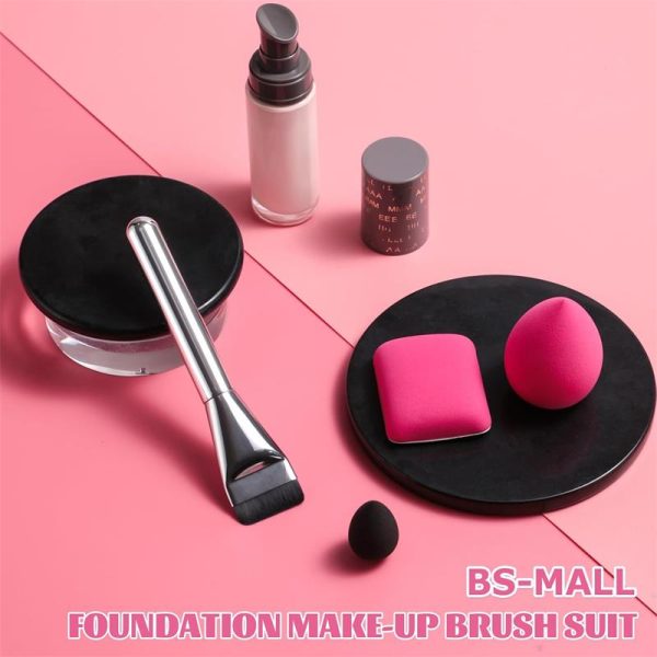 Foundation Makeup Brush Set with 3 Makeup Sponge Blenders silver & Pink