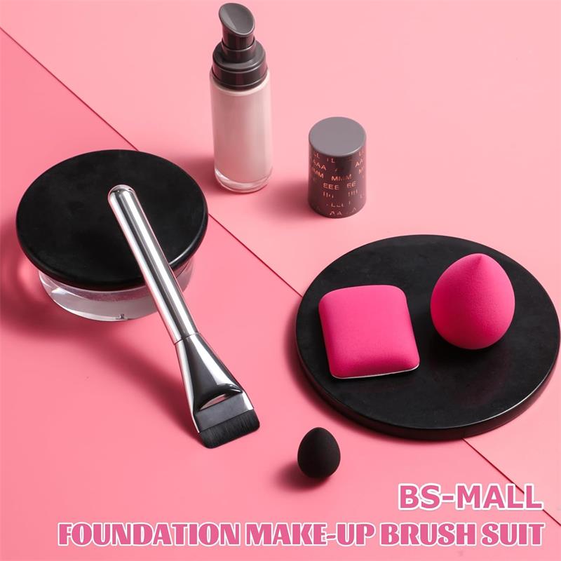 Foundation Makeup Brush Set with 3 Makeup Sponge Blenders silver & Pink